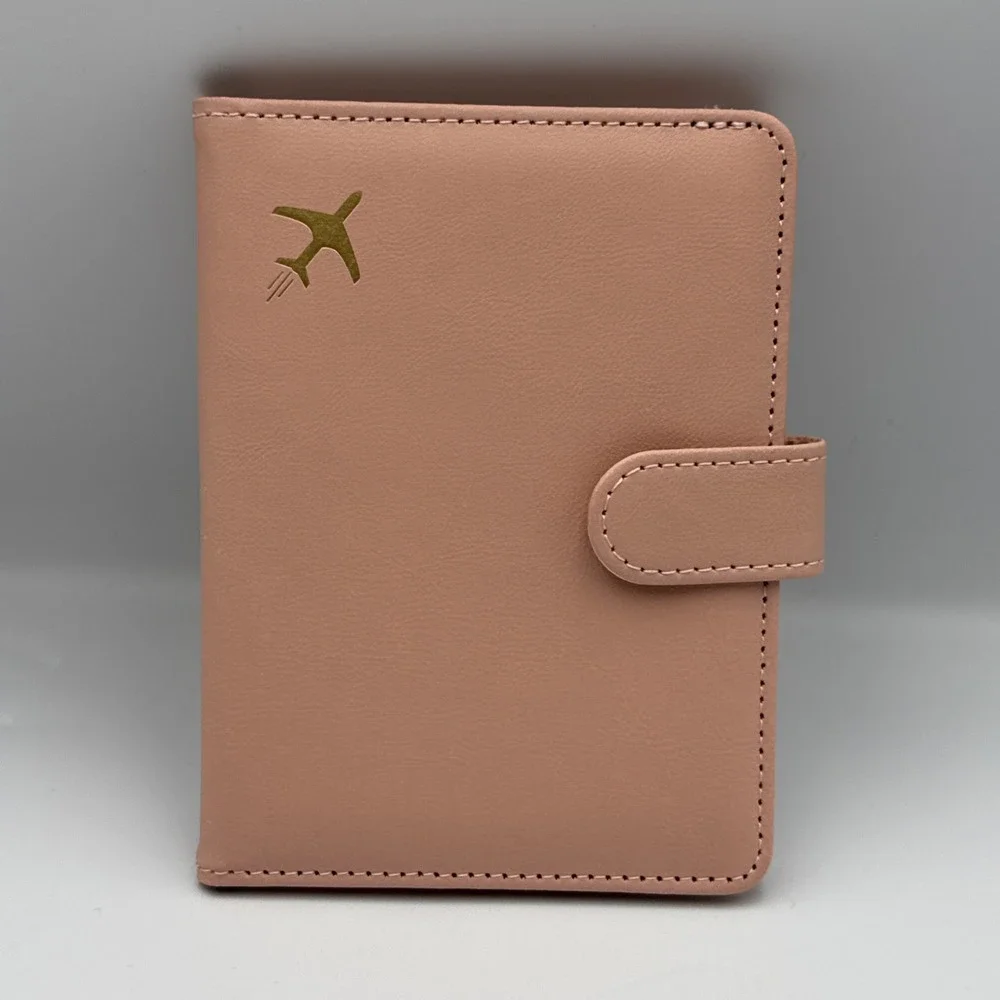 GOAUS Passport Holder with Money Pocket and AirTag Card Slot RFID Wallet Pink